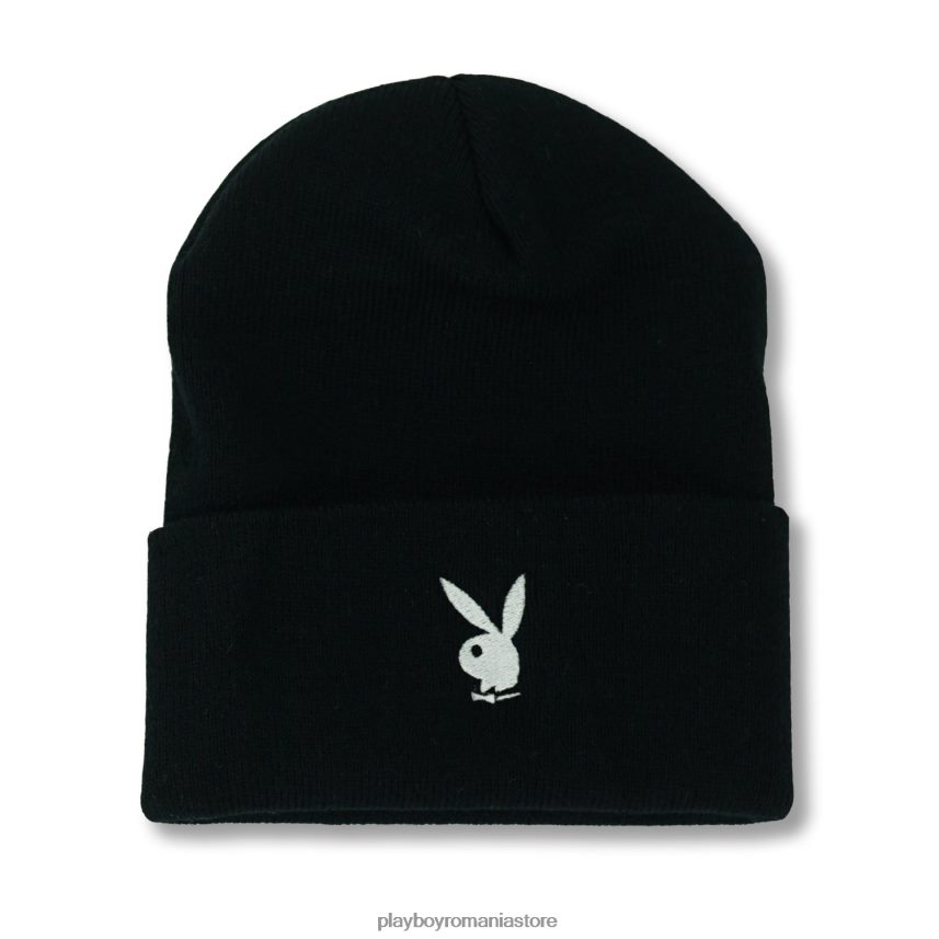 Playboy negru bărbați beanie din tricot cu manșete cu cap de iepure accesorii 6NT0ZV732