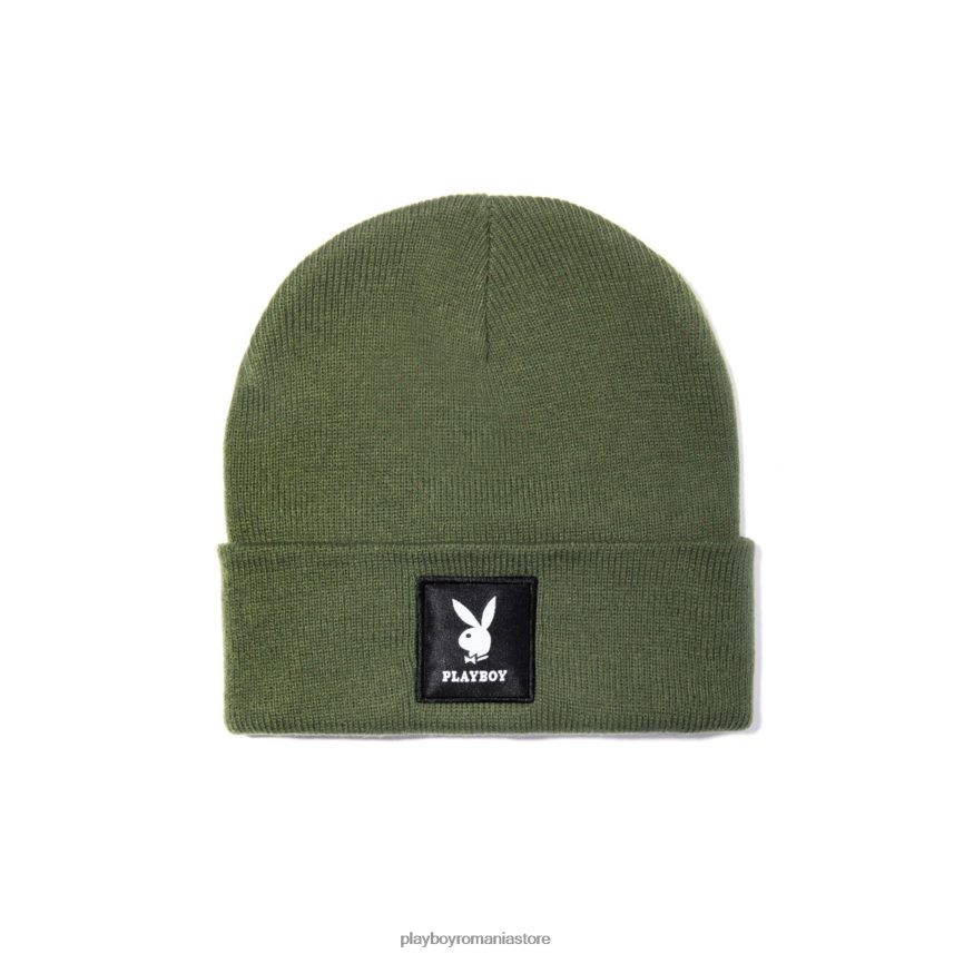 Playboy verde bărbați bonetă din tricot cu plasture cu logo accesorii 6NT0ZV755