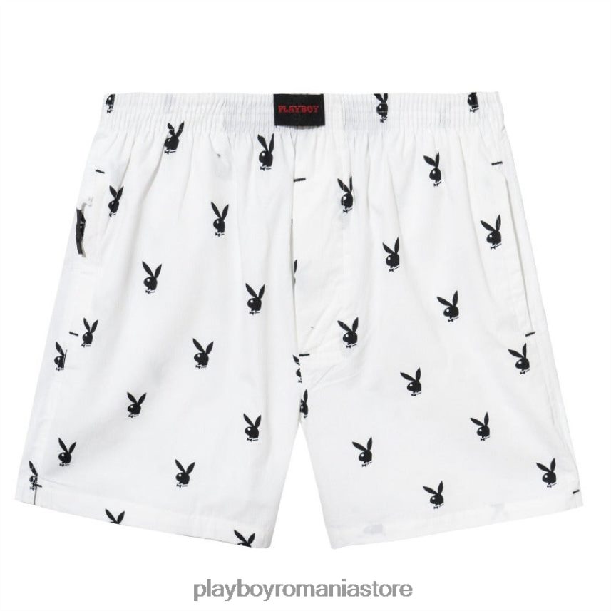 Playboy alb bărbați pantaloni scurți de lounge cap de iepure care se repetă îmbrăcăminte 6NT0ZV583