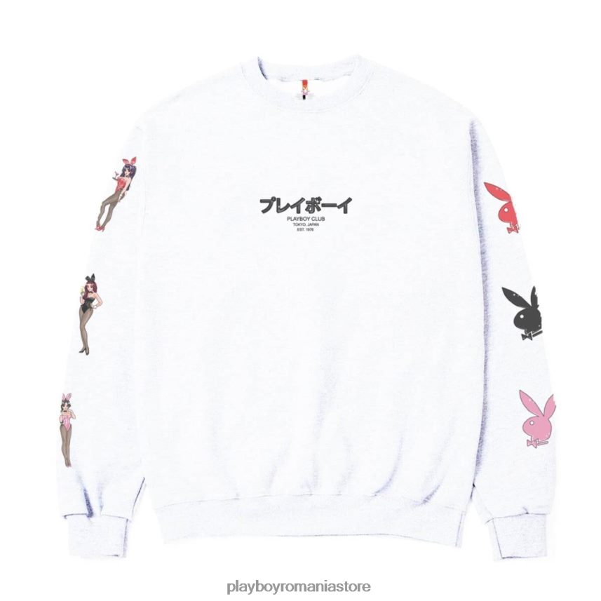 Playboy alb bărbați tokyo club bunny crewneck îmbrăcăminte 6NT0ZV343