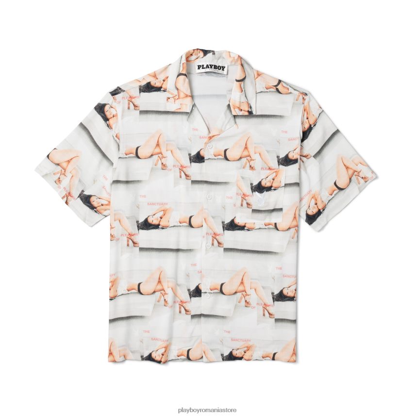 Playboy alb bărbați cămașă din tabăra sanctuarului îmbrăcăminte 6NT0ZV180