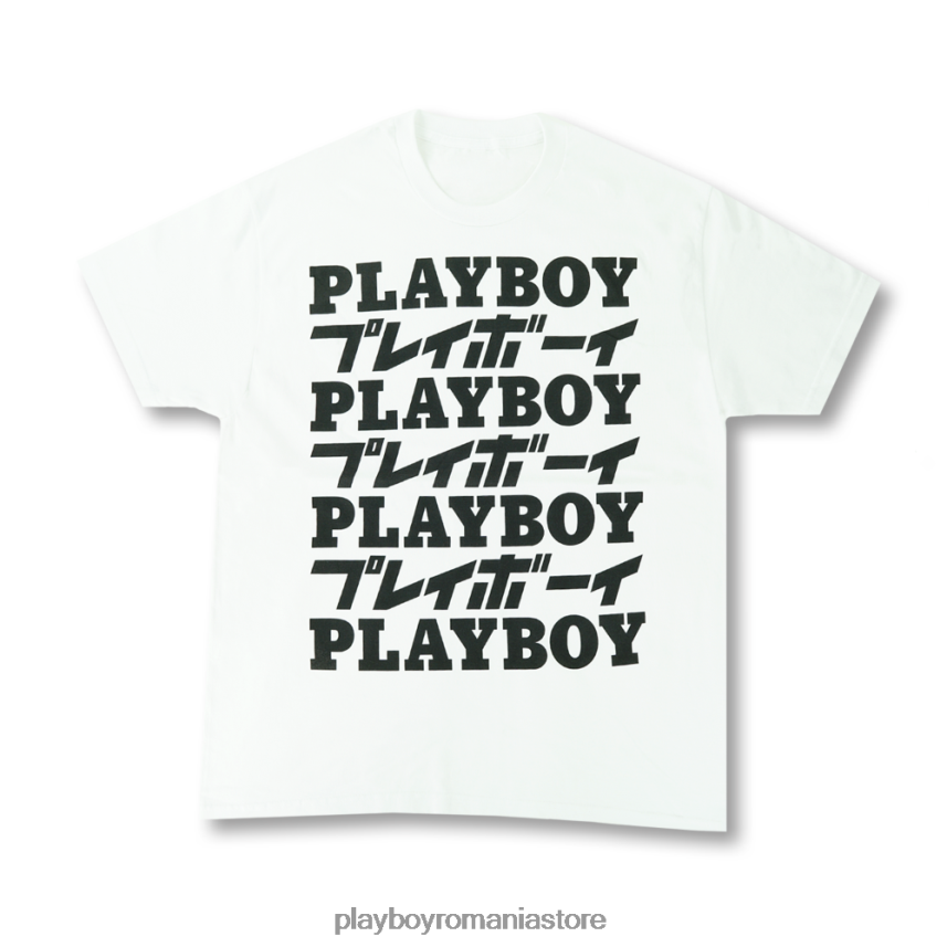 Playboy alb bărbați tricou cu logo kanji masthead îmbrăcăminte 6NT0ZV18