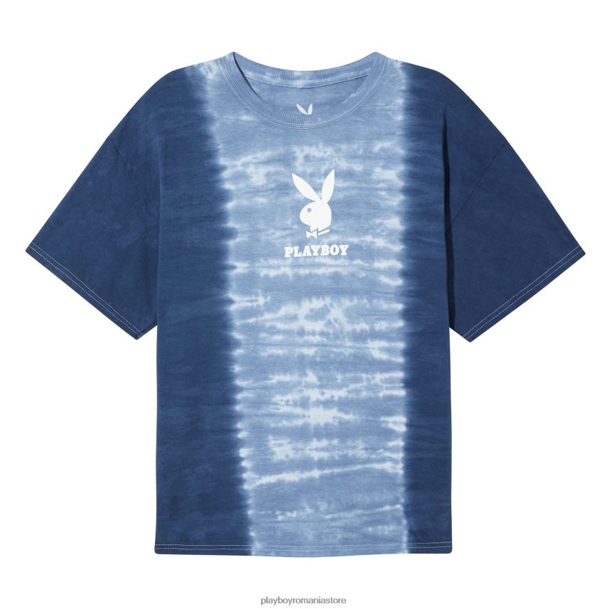 Playboy albastru tulbure bărbați tricou cu logo vertical tie-dye îmbrăcăminte 6NT0ZV122
