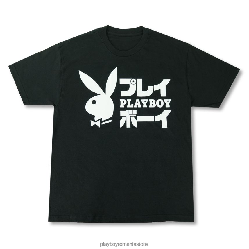 Playboy negru bărbați tricou cu cap de iepure stivuit cu kanji îmbrăcăminte 6NT0ZV140