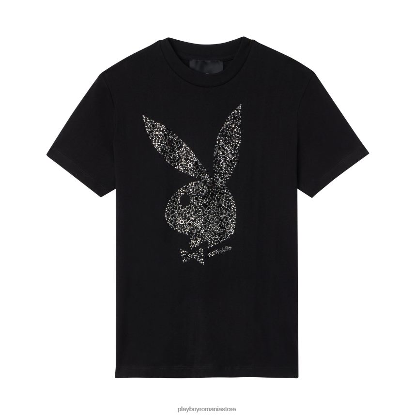 Playboy x John Richmond negru bărbați tricou cu cap de iepure cu strasuri îmbrăcăminte 6NT0ZV289