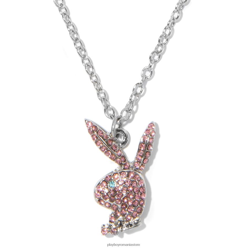Playboy argintiu/roz femei cap de iepure pave colier accesorii 6NT0ZV1620