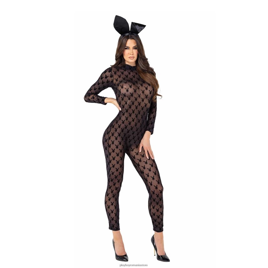 Playboy negru femei Body iepuraș transparent - set 2 buc îmbrăcăminte 6NT0ZV1355