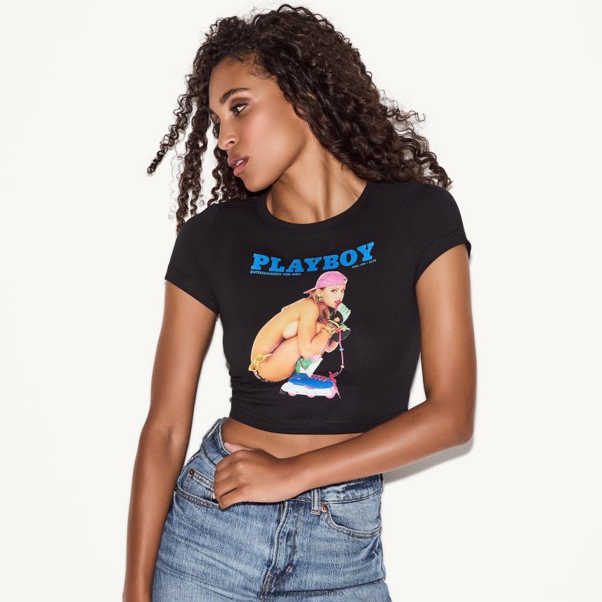 Playboy negru femei aprilie 1991 coperta tricou pentru bebelusi îmbrăcăminte 6NT0ZV931