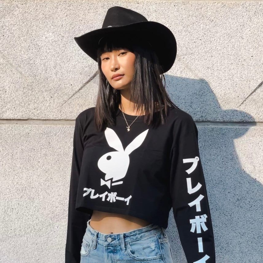 Playboy negru femei mânecă lungă tăiată cu cap de iepure japonez îmbrăcăminte 6NT0ZV936