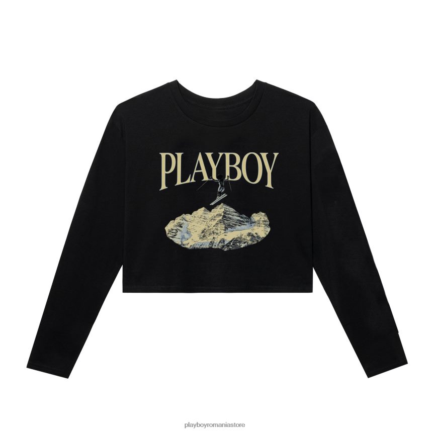 Playboy negru femei ski cropped long sleeve feat. Holly Cook de la Girls of Winter 1984 îmbrăcăminte 6NT0ZV984