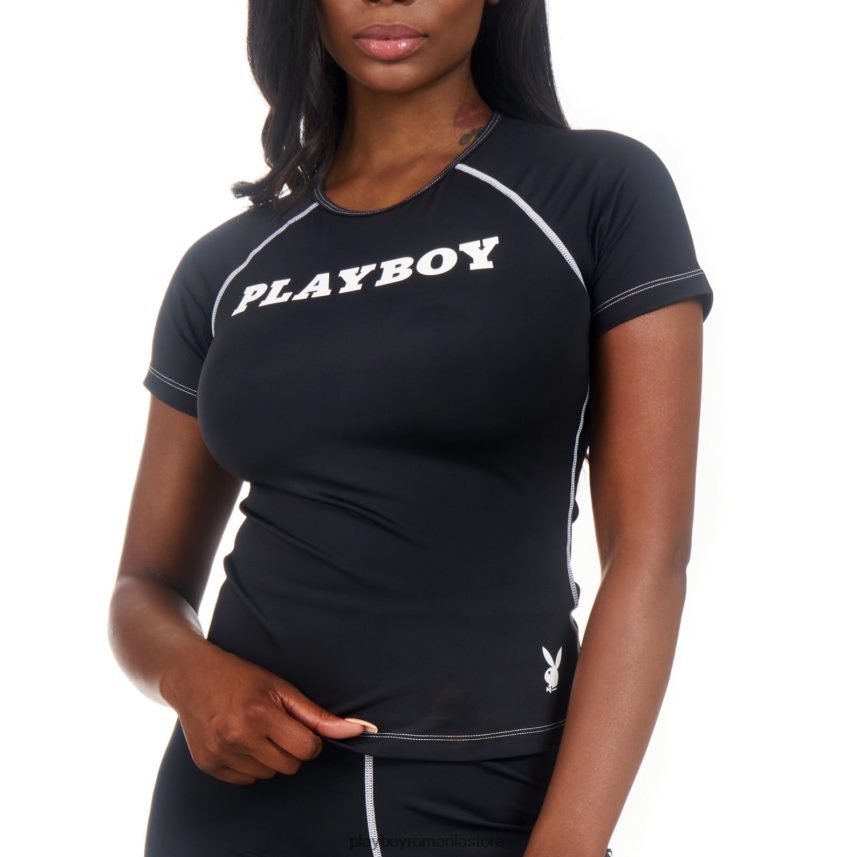 Playboy negru femei tricou cu cusături în contrast activ îmbrăcăminte 6NT0ZV1053