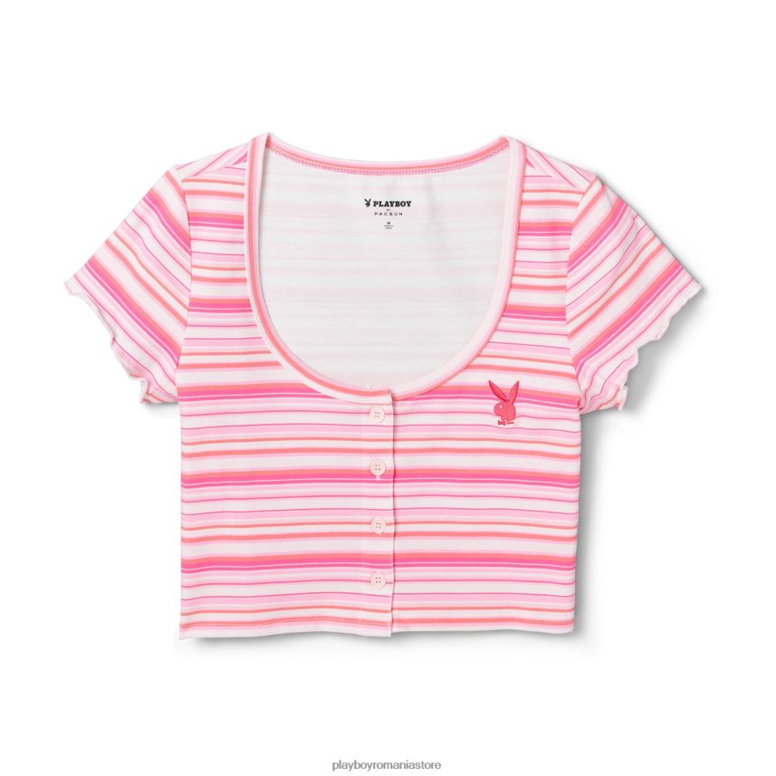 Playboy roz deschis femei tricou cu scoop stripe îmbrăcăminte 6NT0ZV992