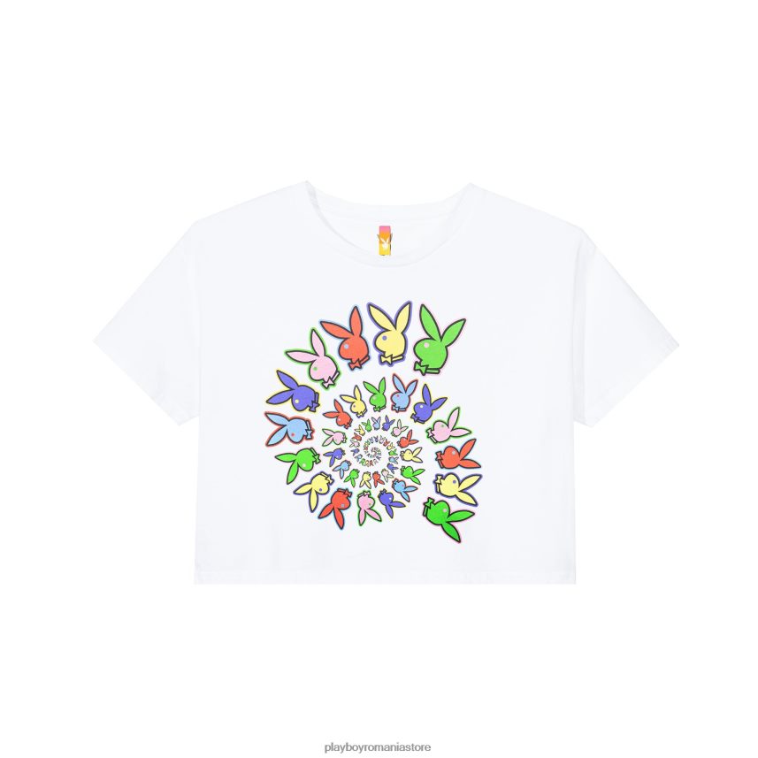 Playboy x Color Bars alb femei tricou decupat în spirală îmbrăcăminte 6NT0ZV959
