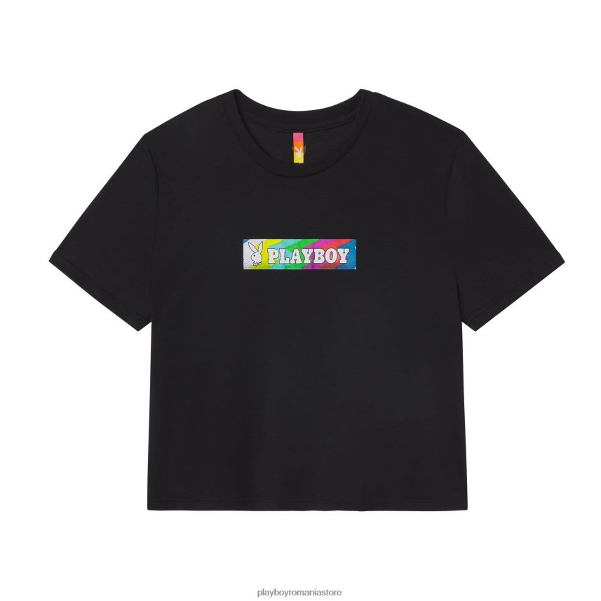Playboy x Color Bars negru femei tricou decupat static îmbrăcăminte 6NT0ZV1034